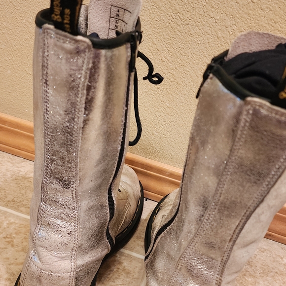Metallic Silver Women's Dr. Martens Combat Boots - Picture 5 of 7